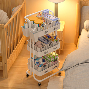 婴儿用品小推车置物架落地多层新生儿卧室床头移动零食收纳储物架
