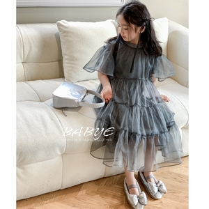 IKISSBABY潮牌女童2024夏款韩版新款洋气两件套短袖公主裙连衣裙
