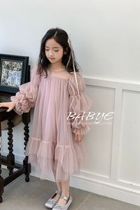IKISSBABY潮牌女童2024春款韩版新款洋气珍珠袖连衣裙长袖公主裙