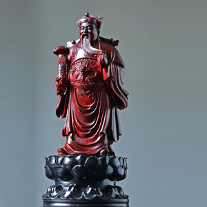 财神爷印度小叶紫檀木雕刻纯手工红木招财神像摆件收藏工艺品8170