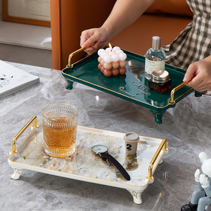 北欧陶瓷托盘长方形ins家用放茶杯水壶客厅轻奢精致咖啡杯收纳盘