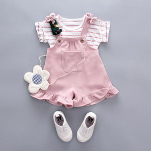 婴幼儿衣服夏季短袖背带短裤套装0-3岁女宝宝超萌潮牌洋气小童装