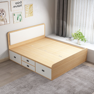简约小户型高箱储物床单人收纳床板式抽屉双人床可定制侧开气压床