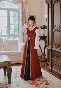 欧美复古连衣裙欧洲宫廷风欧式中世纪收腰两件套装演出舞台服女装
