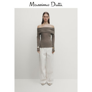 新品特惠MassimoDutti2024女装极简优雅风气质修身一字领长袖毛衣针织T恤06841526760
