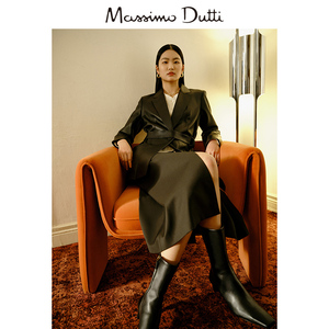 折扣季Massimo Dutti女装2024夏新款 黑色纳帕软面真皮皮衣西装外套 04711789800