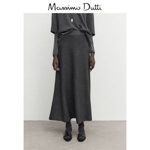 夏季新品MassimoDutti2024女装格雷系极简风灰色喇叭形针织长款伞裙半身裙05220557809