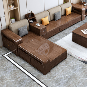 新中式实木沙发组合冬夏两用现代轻奢乌丝檀木沙发客厅储物家具