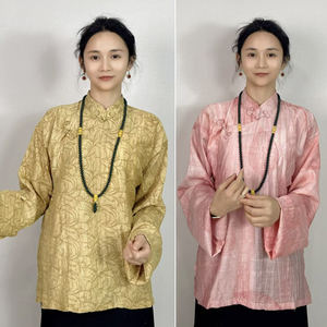 2024夏季藏族女装甩袖宽袖子胖妹妹宽松衬衣盘扣康巴藏式时尚衬衫