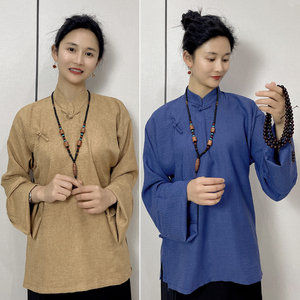 藏族服装女衬衣锅庄舞宽袖大袖子棉麻衬衫新中式民族风中国风藏服
