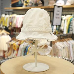 小云朵moimoln韩国童装代购2024夏女宝蕾丝纯白色度假渔夫帽帽子