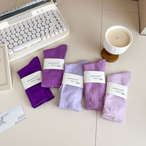 灰紫啊啊啊！！永远为紫色系心动～深紫色袜子女堆堆袜彩色月子袜