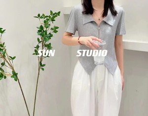 Nv Se双拉链针织短袖T恤女夏2022年新款韩版修身polo领短款上衣