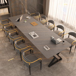 岩板会议桌长桌简约现代大型培训会议室洽谈办公2米长条桌椅组合