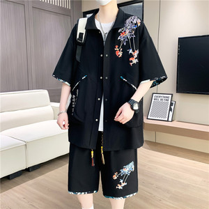 新中式国风套装男夏季薄款休闲衬衫短袖短裤高级感男装搭配一整套