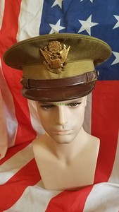 大号30年代美军军版原品陆军橄榄绿色单面华达呢军官大檐帽子