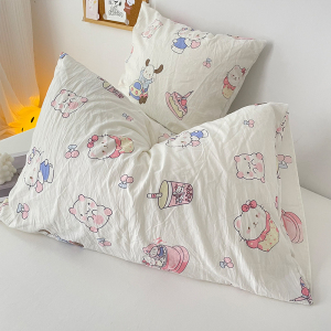 卡通少女心猫咪枕套ins简约双层纱水洗棉枕头套48x74cm单人枕芯套
