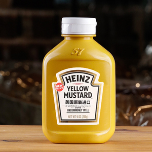 美国进口亨氏黄芥末酱0蔗糖heinz yellow mustard西餐调味酱255g