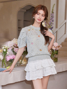 Cloud Season 官方授权  芭蕾风珍珠蕾丝半裙+钉珠亮片针织衫