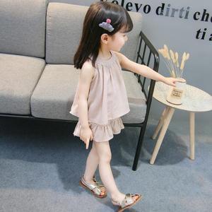巴拉巴柆韩系女童夏装2024新款套装无袖吊带夏季婴幼儿女宝宝时尚