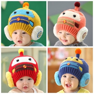 外贸公主妈妈秋冬韩版1-3岁男女宝宝卡通汽车立体造型护耳毛线帽