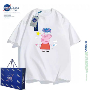 NASA联名小猪佩奇小孩童装纯棉短袖t恤2024夏装幼儿园班服亲子装