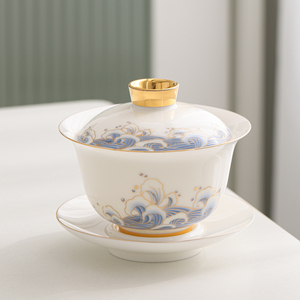 轻奢功夫陶瓷盖碗茶杯单个高档茶具泡三才碗德化高端羊脂白瓷茶碗