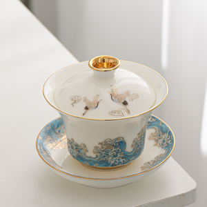 轻奢泡茶盖碗白瓷功夫茶具三才碗单个大号陶瓷羊脂玉瓷泡茶盏盖杯