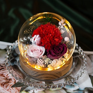 永生花康乃馨礼盒摆件玻璃罩干花束实用送妈妈婆婆生日母亲节礼物