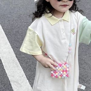 果冻糖果色精致女童洋气时髦包包串珠设计儿童挎包夏季粉色零钱包