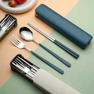 304不锈钢筷子勺子套装叉子单人三件套便携学生餐具定制logo刻字