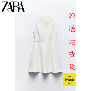 ZA新品女装 迷你A字型短裙无袖圆领白色收腰短连衣裙 0387060 251