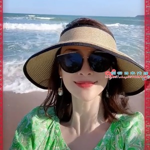 日本代购gp帽子章子怡同款空顶草帽女夏海边沙滩遮阳帽防晒太阳帽