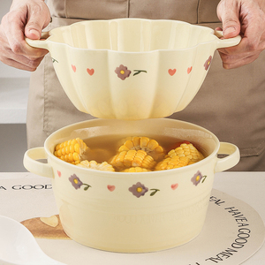 奶油风双耳汤碗大号家用2024新款高颜值陶瓷泡面碗螺蛳粉碗盛汤盆