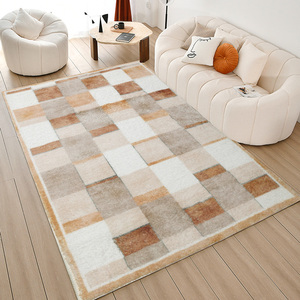 格子客厅地毯卧室简约加厚仿羊绒沙发茶几毯欧式复古家用条纹地垫