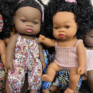 黑肤色仿真洋娃娃儿童安抚玩具换装洗澡软胶仿真婴儿陪睡黑人娃娃