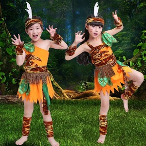 六一少儿野人演出服幼儿舞蹈服原始人印第安人猎人非洲鼓表演服装