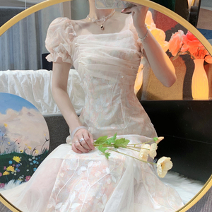 新中式改良旗袍连衣裙女夏季2024新款仙女超仙森系高级感网纱裙子