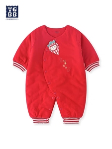 英格贝贝兔年新款新生儿衣服满月宝宝哈衣薄棉连体衣红色爬服秋装
