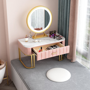 北欧飘窗梳妆台小型卧室收纳一体网红ins风化妆桌现代简约粉色单
