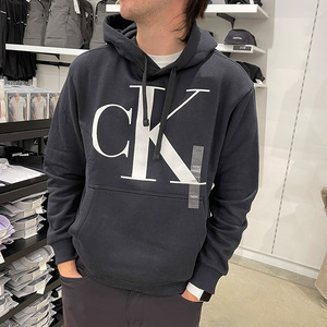 CK Calvin Klein秋冬新款男士休闲舒适保暖加绒大标连帽套头卫衣