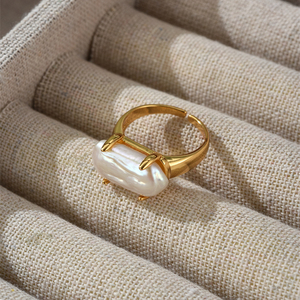 天然长方形异形巴洛克珍珠开口戒指女欧美轻奢小众高级感简约指环