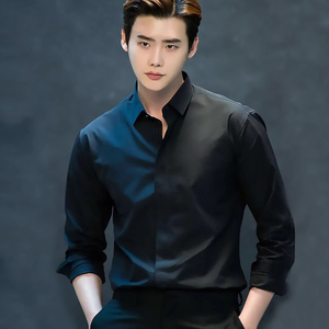 高端法式黑色长袖衬衫男士夏季2024新款韩版修身商务休闲寸衫男款