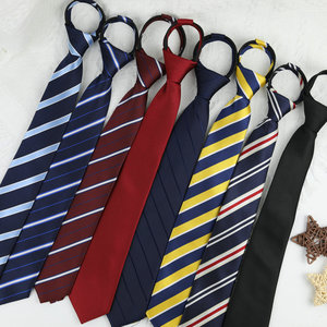正装商务一拉得条纹纯色免打懒人拉链领带女士学生红黑职业领带
