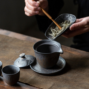 碌心  鎏金铁釉手抓壶 中式复古粗陶泡茶壶 家用办公茶具单壶盖碗