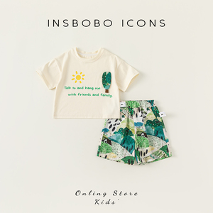INSbobo男童套装卡通印花儿童短袖两件套帅气休闲男宝运动套装潮