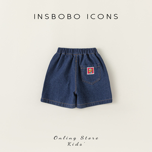 INSbobo男童短裤可爱贴标儿童夏季牛仔裤简约女童裤子宽松舒适