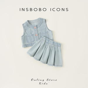 INSbobo女童夏装牛仔套装新款无袖上衣短裙两件套夏洋气儿童套装