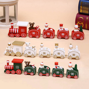 圣诞节气氛装饰品木质彩绘小火车儿童幼儿园圣诞节日礼物橱窗摆件