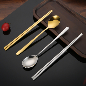 韩式304不锈钢筷子家用防滑韩国筷扁实心金色筷子方形商用餐具